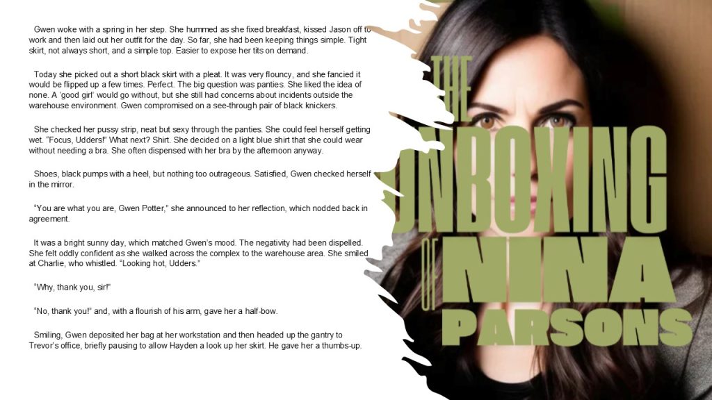 Gwen's sexual journey begins in the eBook - The Unboxing of Nina Parsons